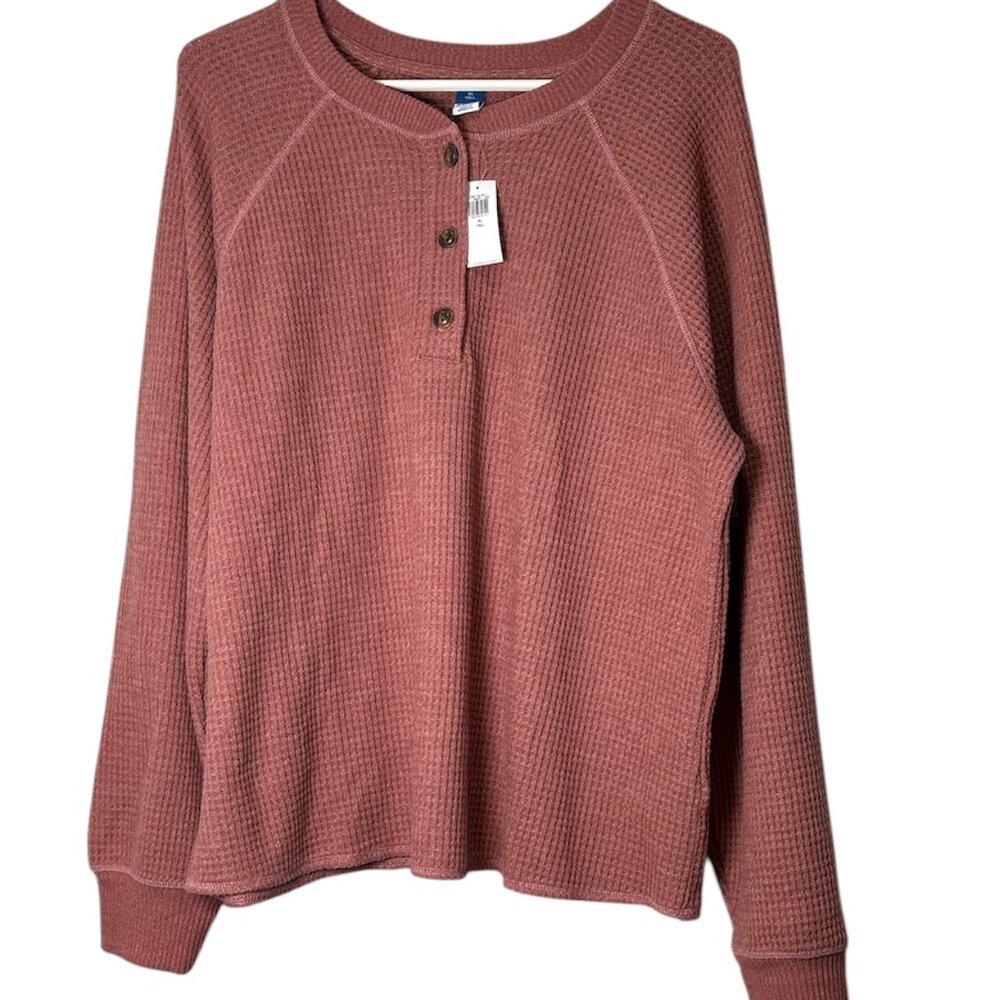 Old Navy Plush Waffle-Knit Henley Women's Top, Dusty Pink, size XL T, NWT